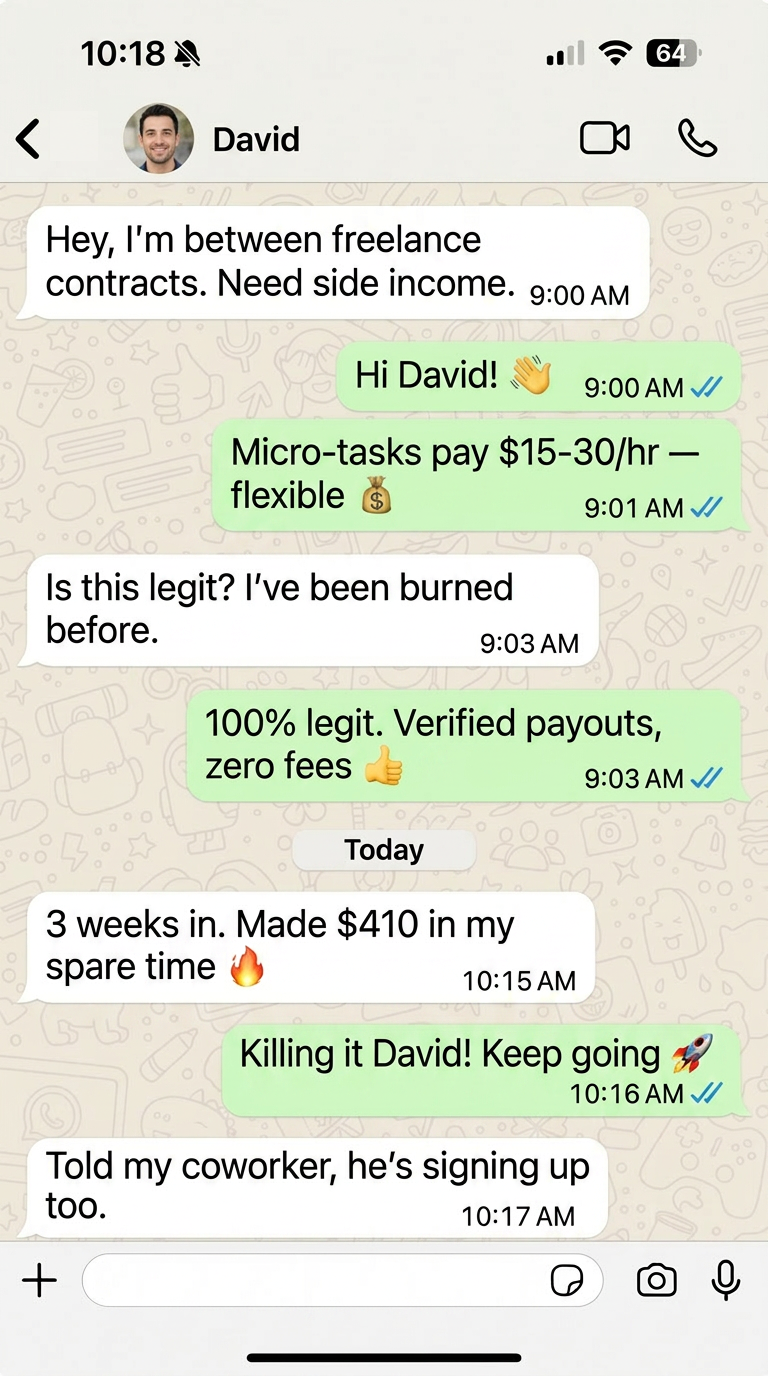 David testimonial conversation screenshot