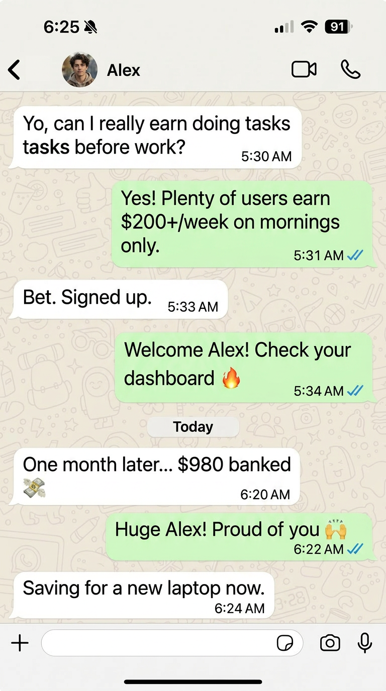 Alex testimonial conversation screenshot