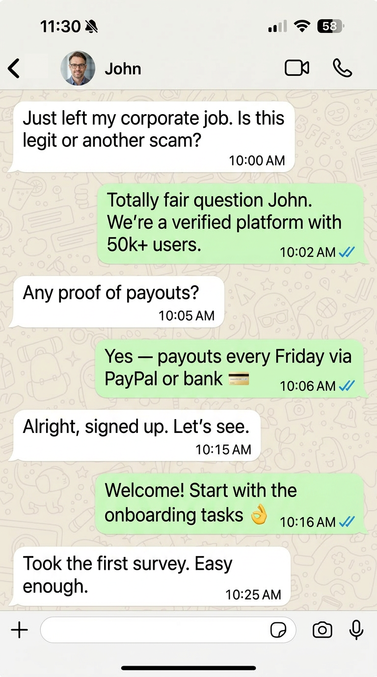 John testimonial conversation screenshot